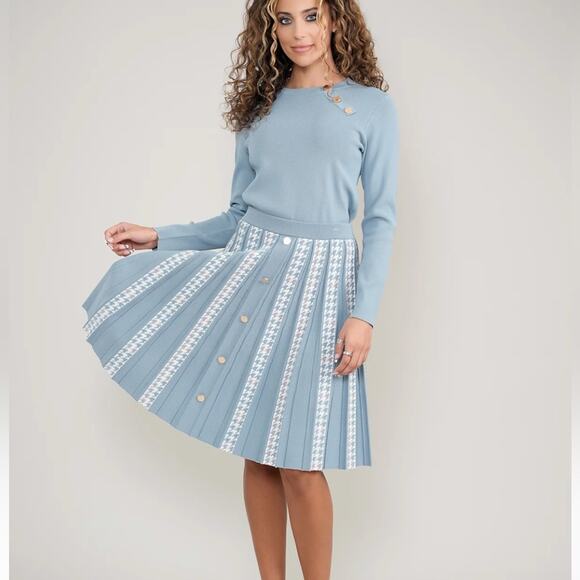 Aleeza Paris Pleated Blue A-Line Skirt NWT SM - Picture 1 of 7